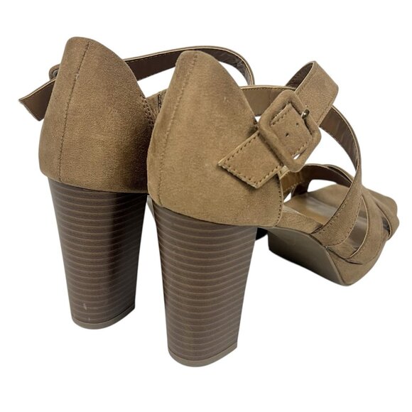 AK Anne Klein Valta Chunky Sandals Size 9.5 Block Heel Strappy Brown Crossover - Picture 6 of 9